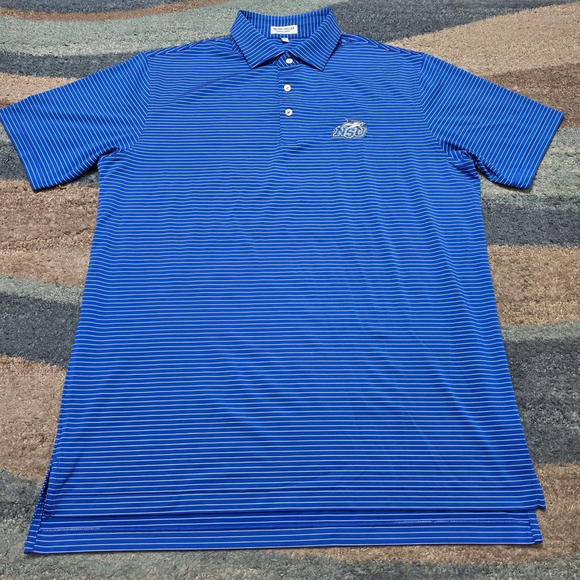 Peter Millar Polo Shirt Mens L Blue Check Summer Comfort Embroidered NSU - Picture 2 of 8